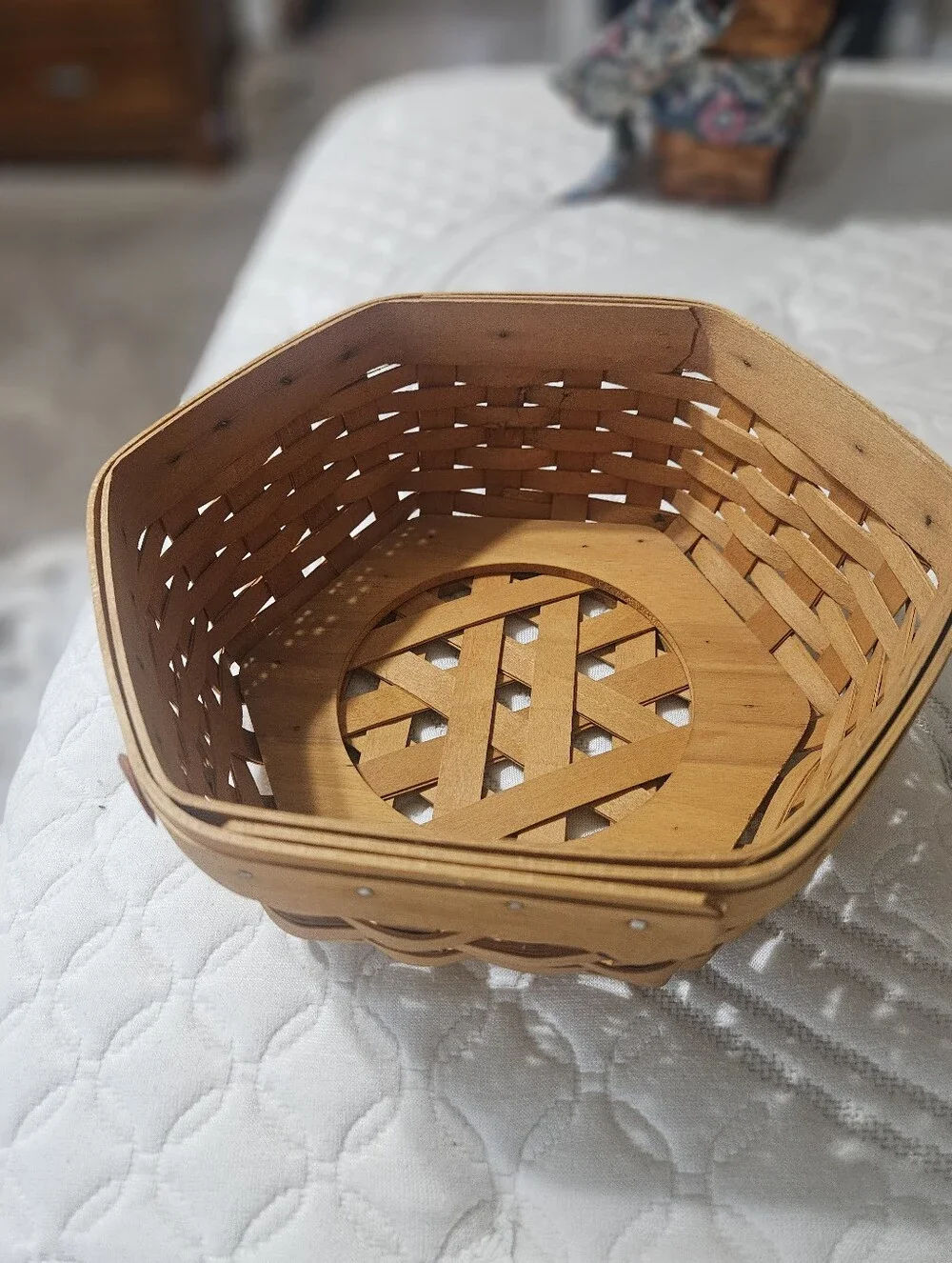 Longaberger Natural Tan Hexagonal Woven Basket